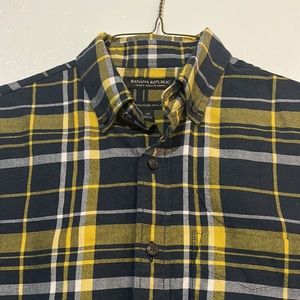 Mens XS slim fit blue yellow plaid flannel by Banana Republic